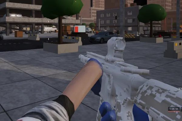 Broadcast White finish on the VK-12 carbine, first-person view in a match