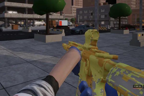Signal Fire finish on the VK-12 carbine, first-person view in a match