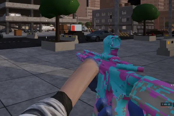 Spray Paint finish on the VK-12 carbine, first-person view in a match